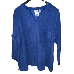 Denim & Co. Top Damen 2X Velour Chenille Waffel Strick V-Ausschnitt Shirt QVC 22W 24W - Bild 1 von 9