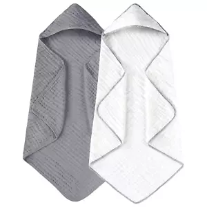 Hooded Baby Towels for Newborn 2 Pack 100% Muslin Cotton Baby Bath Towel with Ho - Picture 1 of 12
