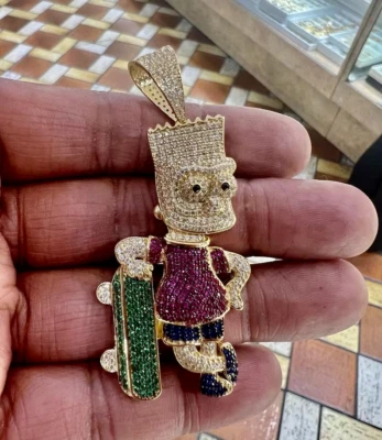 Colgante de Patín Simpson Para Hombre 3CT Redondo Simulado Rubí Amarillo Plata de Ley Real Foto 1 de 4