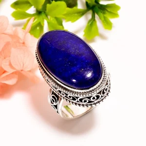 Lapis Lazuli Gemstone Vintage Handmade 925 Sterling Silver Ring 8.75 US GSR-4749 - Picture 1 of 2