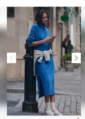 Anthropologie Daily Practice Karigan Midi Sweater Dress Turtleneck Slit Blue XS - Image 1 of 4