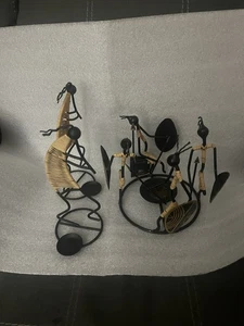 Wrought Iron w/ Rattan 8 inch Vtg  Candle Holder  Trible dance W 2 Single - Picture 1 of 8