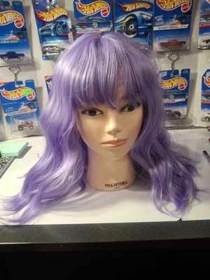 Long Wavy Purple Wig w/ Bangs – Cosplay Fashion Synthetic Hair – Heat Safe - Image 1 of 4
