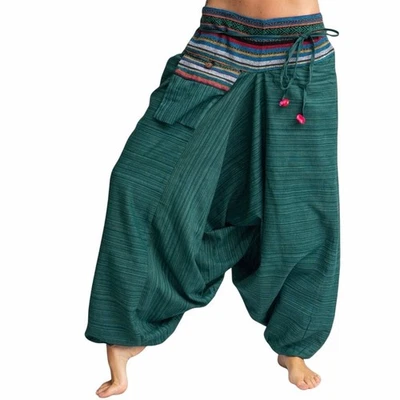 BOHO Thai Teal Harem Yoga Pants S/M Hippie Festival Tribal Baggy Balloon Trouser - Image 1 of 4