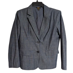 LL Bean Women's Blazer Size S Blue Gray Plaid Cotton Blend Career Jacket - Picture 1 of 7