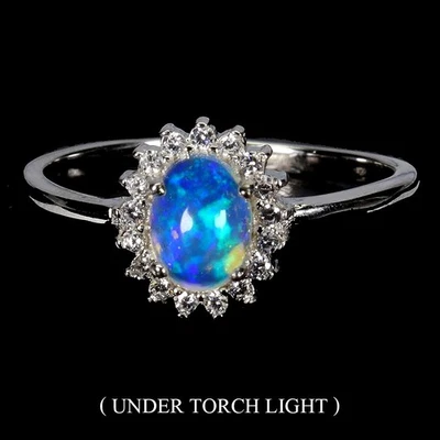 925 Sterling Silver Ring Oval Fire Opal 7x5mm Natural Gemstone Jewelry Size 9 - Image 1 of 4