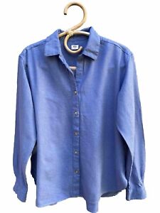 UNIQLO Blouse Top Size XS Fits 8 Blue Flannel Style Cotton Blend Long Sleeve