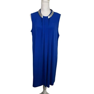 Calvin Klein Gr. 14 W Royalblau Silber Kragen Drapiert Etuikleid Cocktailkleid Neu - Bild 1 von 10