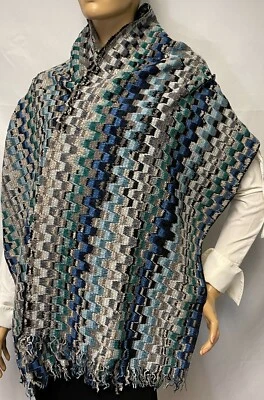 MISSONI Bufanda con Flecos en Azul Multicolor 3324 0002 43x200 NUEVO Foto 1 de 4