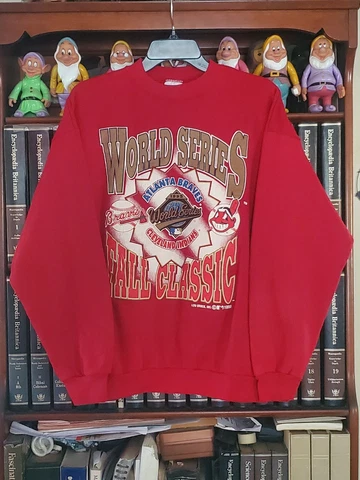 MLB Atlanta Braves Cleveland Indians  1995 World Series Vtg Sweater Size L Rare Cover