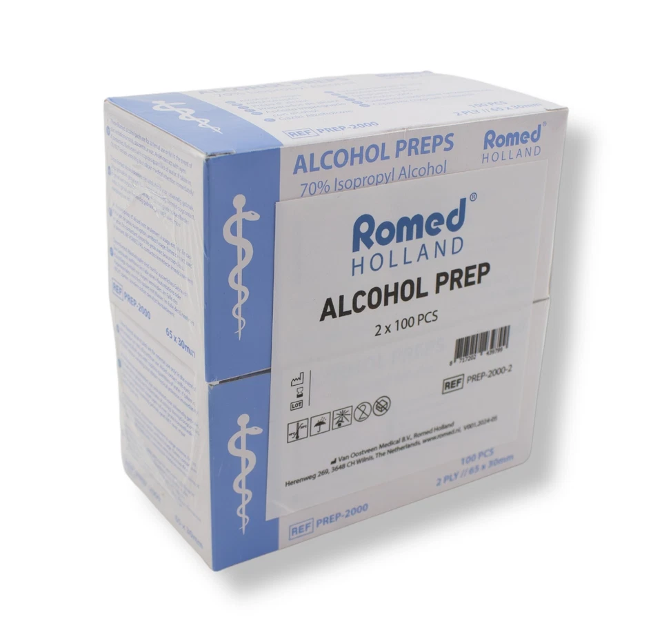 Romed Alkoholtupfer 65 x 30 mm, 2-lagig, Set 2 x 100 St, hygienisch eingesiegelt - Bild 1 von 3