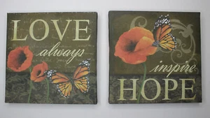 Juego de 2 impresiones en lienzo arte de pared amapola roja mariposa Love Hope 8 X 8  - Imagen 1 de 10