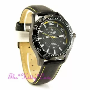 OMAX Elegante Deportivo Negro y Amarillo, Suizo Seiko Movt, Cuero Reloj OAS183 - Imagen 1 de 12