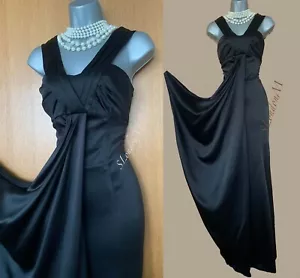 KAREN MILLEN UK 10 Largo Maxi Vestido de Baile de graduación Vestido de Cóctel en Negro Satén Sedoso - Imagen 1 de 10