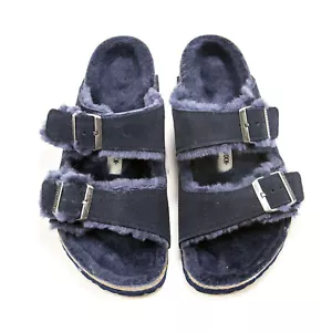 Birkenstock Arizona Shearling Navy Blue Fur Lined Slide Sandals - EU 42 - Picture 1 of 5