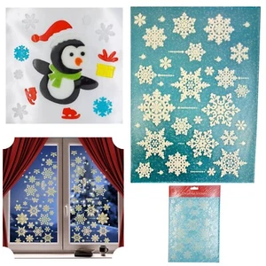 2x Snowflakes & Gel Window Clings Sheets, Christmas Stickers Decorations Decals - Picture 1 of 11
