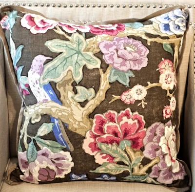Schumacher Mary McDonald Cocoa Bermuda Blossoms Print Pillow 22" X 22" - Image 1 of 4