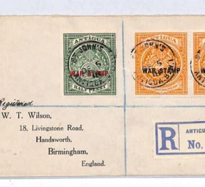 ANTIGUA KGV *W.T.Wilson* Cover St Johns 1918 Registered WAR STAMP Franking YJ104 - Picture 1 of 10