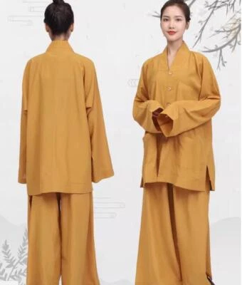 New Cotton Shaolin Monk Buddhists Daily Casual Uniform Kung Fu Small Gown Robe - Image 1 of 4