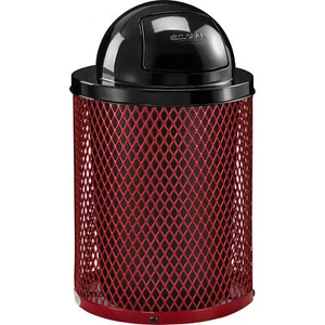 Global Industrial Outdoor Diamond Steel Trash Can With Dome Lid 36 Gallon Red - Picture 1 of 8