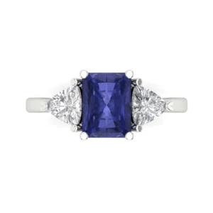 14K White Gold Three-Stone Vintage Engagement Ring, 2.82 ctw Simulated Tanzanite - Picture 1 of 11