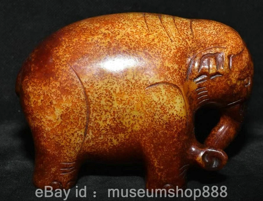 4.8" Old Chinese Hongshan Culture Jade Carving Fengshui Elephant Animal Statue - Image 1 of 4
