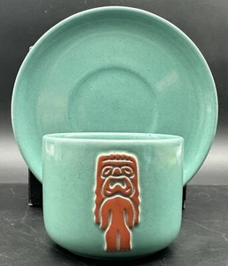 De colección Luika Hawaii Redware Cerámica Tiki God Tu Aqua Taza Platillo Terra Cotta - Imagen 1 de 15