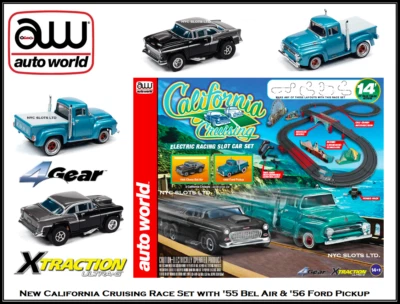 Auto World California Cruising Racing Set '55 Bel Air y '56 Ford Pickup se adapta a AW Foto 1 de 4