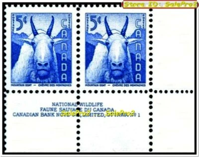2x CANADA 1955 MOUNTAIN GOAT FV FACE 10 CENT MNH VINTAGE PAIR NO. 1 CORNER STAMP - Image 1 of 2