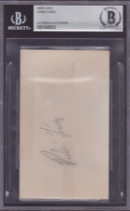 Ruben Gomez (d.2004) Signed 3X5 Index Card 1954 Giants Phillies Twins Indian BAS