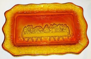 Das letzte Abendmahl Brot Tablett religiös Indiana Glas Diadem Vintage Amberina  - Bild 1 von 5