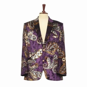 Mens Blazer Velvet Purple Paisley Formal Wedding Party Jacket Sport Coat 46R - Picture 1 of 8