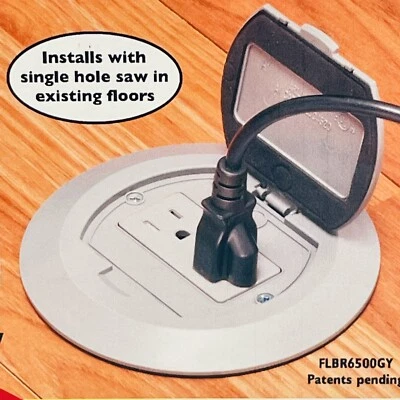 Arlington FLBR6500GY Round Plastic Decorator Outlet Floor Box Kit Gray ~NEW~