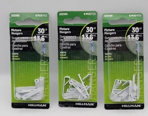 3 piezas - Gancho de pared colgante de fotos acabado blanco Hillman alambre de anclaje 30 lb. 122305 - Imagen 1 de 5
