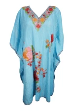 Kimono Blue Kaftan Embroidered Beach Dress Fashion Summer Caftan XXL