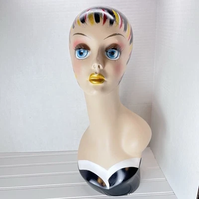 "Cabeza de maniquí vintage de fibra de vidrio para mujer cara de niña - 19"" - pintada a mano" Foto 1 de 4