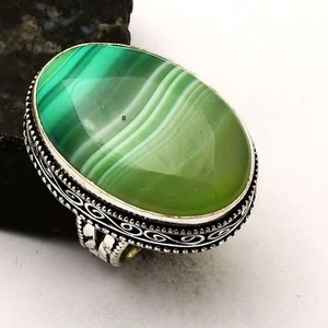 Anello design antico etnico pietra preziosa agata del Botswana gioiello misura USA-8 AR 60516 - Foto 1 di 1