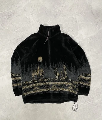 Wolves All Over Print Forest Fleece Zip Up Jacket Made In USA - Image 1 of 4