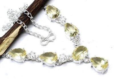 Collar de joyería de plata de ley 925 hecho a mano con piedras preciosas de cuarzo limón tamaño-18" Foto 1 de 4