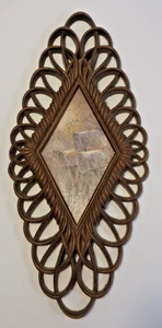 VINTAGE Burwood Products Diamond Shape Faux Wood Wall Plaque Hanging 1975 14.5" - Picture 1 of 7