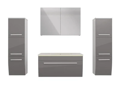 Badmöbel Set Gently 3 V3 Weiß/Grau Badezimmermöbel Badspiegel Waschtisch 80 cm - Bild 1 von 4