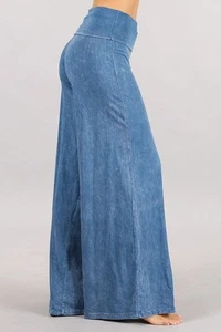 Chatoyant Mineral Wash Wide Leg Palazzo Pants Lt. Denim Medium - Picture 1 of 4