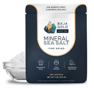 Sal marina mineral de oro de Baja California, molienda fina, 1 lb. Bolsa para cocinar y hornear usos naturales Foto 1 de 4