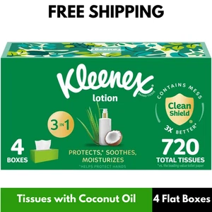 Kleenex Loción Tejidos Faciales con Aceite de Coco, 4 Cajas Planas, 180 Pajuelos por - Imagen 1 de 5