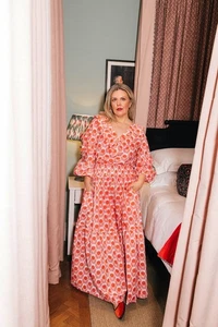 Ophelia & Indigo Skirt x Erica Davies Maxi Block Print Boho maxi Skirt UK 10 - Picture 1 of 9