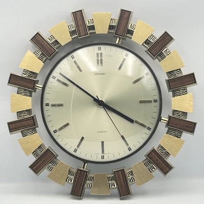 Vintage Mid Century Modern Metamec Quartz Wall Clock Sunburst Retro MCM c1960s - Image 1 of 4