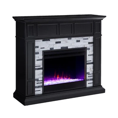 SEI Furniture Drovling Marble Color Changing Electric Fireplace in Black - Image 1 of 4