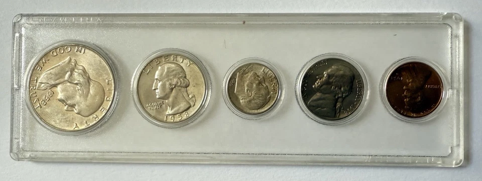 1958 US Mint Uncirculated 90% Silver 5 Coin Set In Whitman Holder- Denver UNC - Image 1 of 2