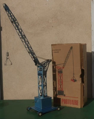 RARE JOUET ANCIEN GRUE PORTUAIRE TOLE MECANIQUE JOUSTRA FRANCE BOITE REF 901 - Photo 1/4