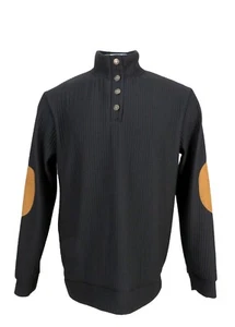 Hengsheng Jeans Herren XL schwarz 1/2 Druckknopf geripptes Hemd mit Ellenbogen Patches - Bild 1 von 7